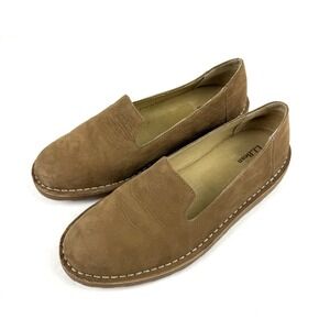 LL BEAN Stonington Shoes 11 Womens Brown Tan Nubuck Leather Loafer Slip Ons